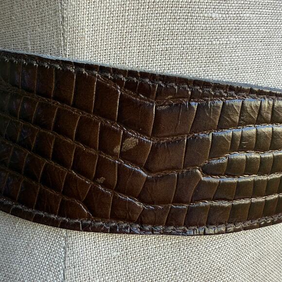 Anne Klein for Calderon Croc Embossed Leather Belt BROWN Made in USA Vintage M - Picture 11 of 11